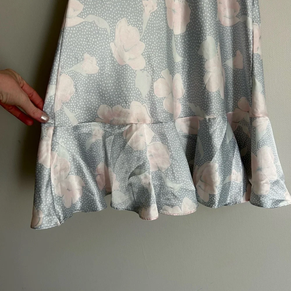 VINTAGE 90s Pastel Floral Bias Cut Ruffle Slip Dress Fairy Coquette Romantic | M
